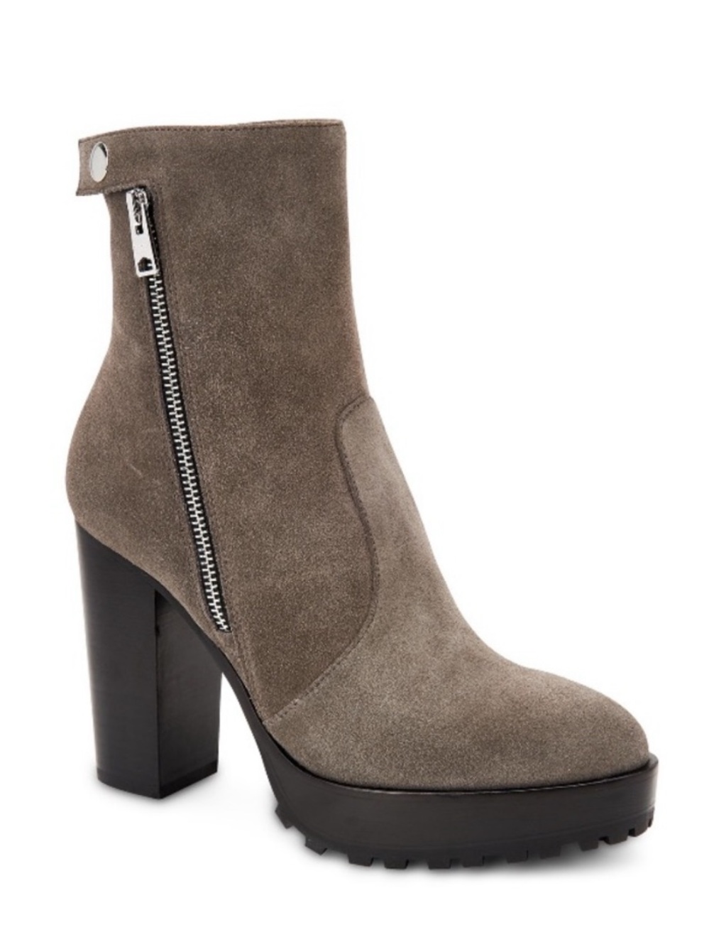 ALL SAINTS Grey Suede Lug Sole Zip Up Stacked Heel Moto Ankle Booties Ana 39 - Picture 12 of 12